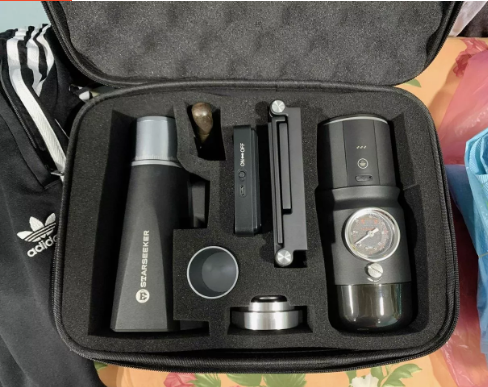starseeker minibox    ชุดเครื่องกาแฟ: EDGEmini + Super58    ชาร์จไฟได้ และพกพาสะดวก  เหมาะสำหรับการตั้งแคมป์กลางแจ้ง