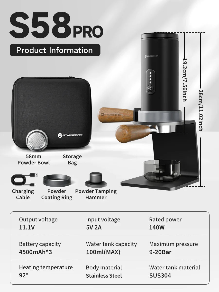 STARSEEKER S58 Portable Coffee Machineเครื่องชงกาแฟ อุ่นได้ ชาร์จได้ ใส่ด้ามจับได้ 20‑Bar Pressure ให้ความร้อนเร็ว