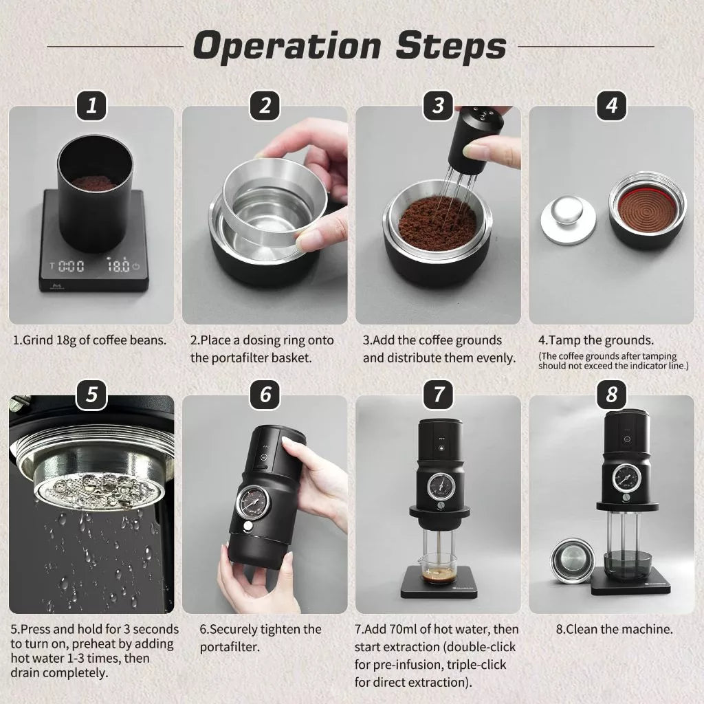 【เก็บเงินปลายทาง】 STARSEEKER Super58 Espresso Travel เครื่องชงกาแฟแบบพกพาสําหรับ Camping รถเครื่องชงกาแฟ USB-C Bracket Tamper